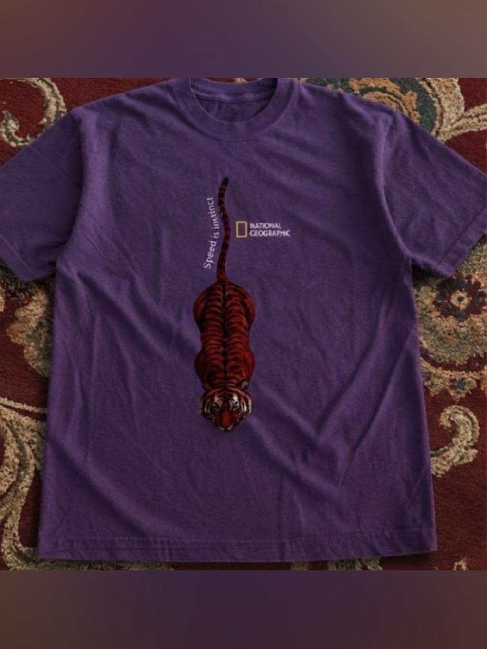 National Geographic Purple Tee with Red & Black Tiger Graphic